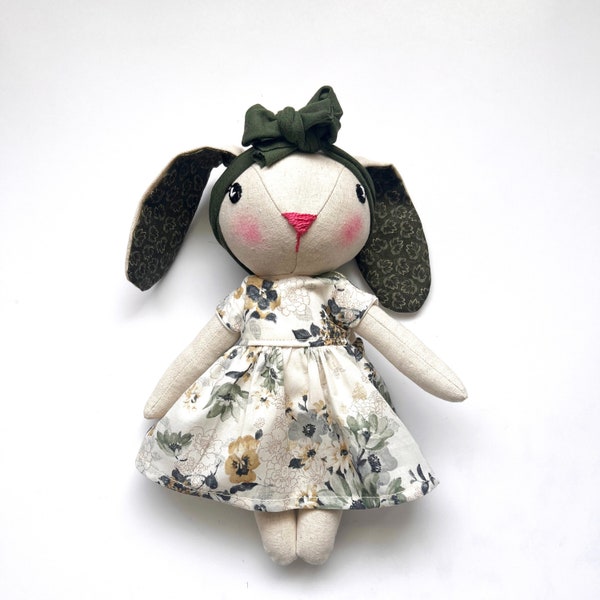 Bunny doll, linen bunny, heirloom doll, handmade bunny, ready to ship doll, dress up doll, keepsake doll, one of a kind doll