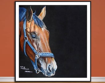 Horse fine art giclee print, from original hand drawn coloured pencil original artwork.