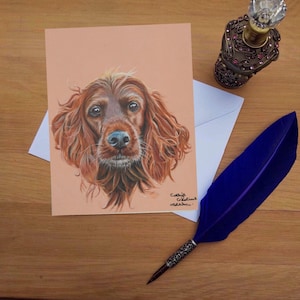 Tarjeta de felicitación Irish Setter, tarjetas impresas en blanco de alta calidad de originales de bellas artes dibujadas a mano.