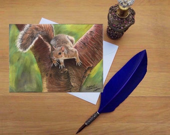 Squirrel greetings card, Blank high quality printed cards from hand drawn fine art original.