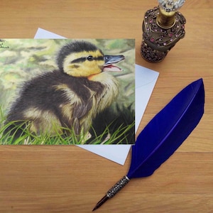 Carte de petit canard qui rit, cartes imprimées vierges de haute qualité à partir d'oeuvres d'art originales dessinées à la main.