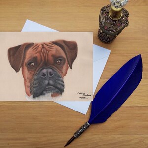 Boxer Dog wenskaart, blanco gedrukte kaarten van hoge kwaliteit van handgetekende originele kunst.