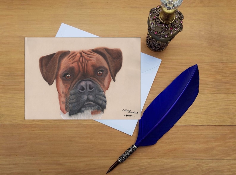 Boxer Dog Greetings Card,Blank high quality printed cards from hand drawn fine art original.