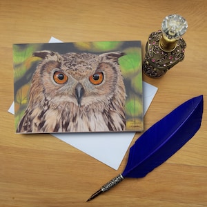 Carte de vœux hibou, cartes imprimées vierges de haute qualité à partir d’originaux d’art dessinés à la main.