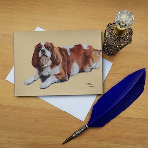 Tarjeta de felicitación Cavalier King Charles Spaniel, tarjetas impresas en blanco de alta calidad de originales de bellas artes dibujadas a mano.