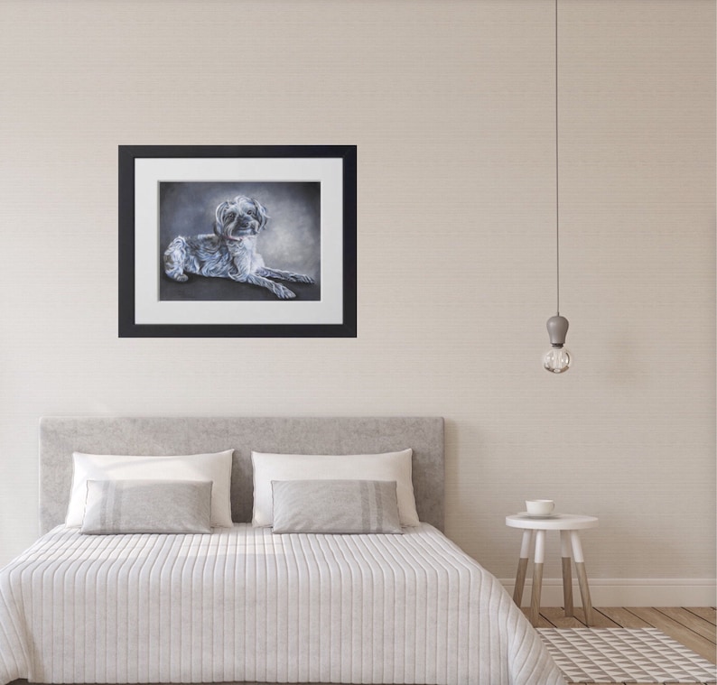 Yorkipoo fine art giclee print from hand drawn coloured pencil original artwork.