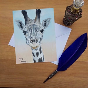 Carte de voeux bébé girafe, cartes imprimées vierges de haute qualité à partir d'oeuvres d'art originales dessinées à la main.