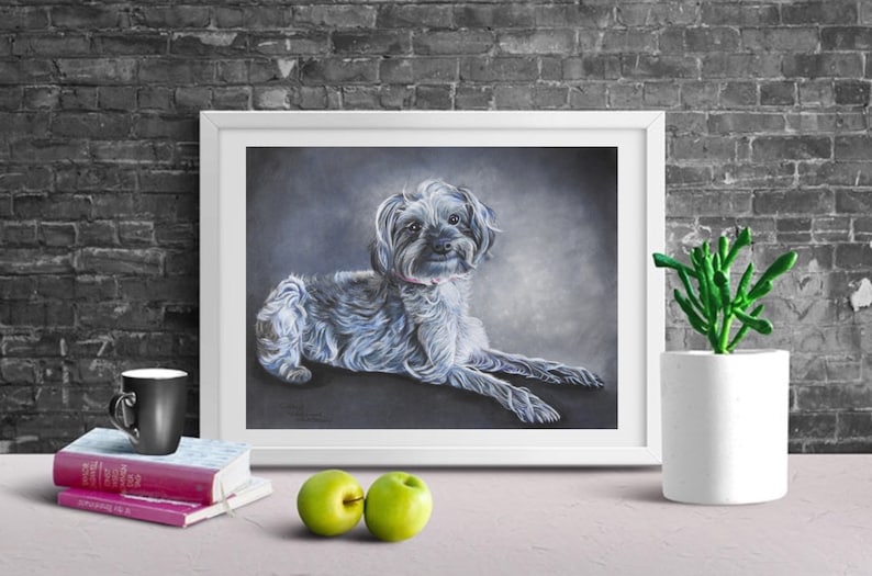 Yorkipoo fine art giclee print from hand drawn coloured pencil original artwork.
