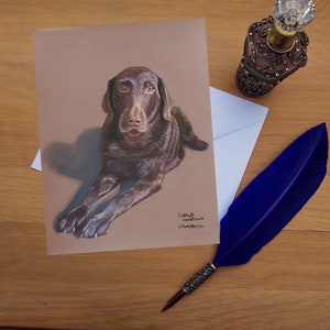 Carte de vœux Labradoodle au chocolat, cartes imprimées vierges de haute qualité à partir de beaux-arts originaux dessinés à la main.