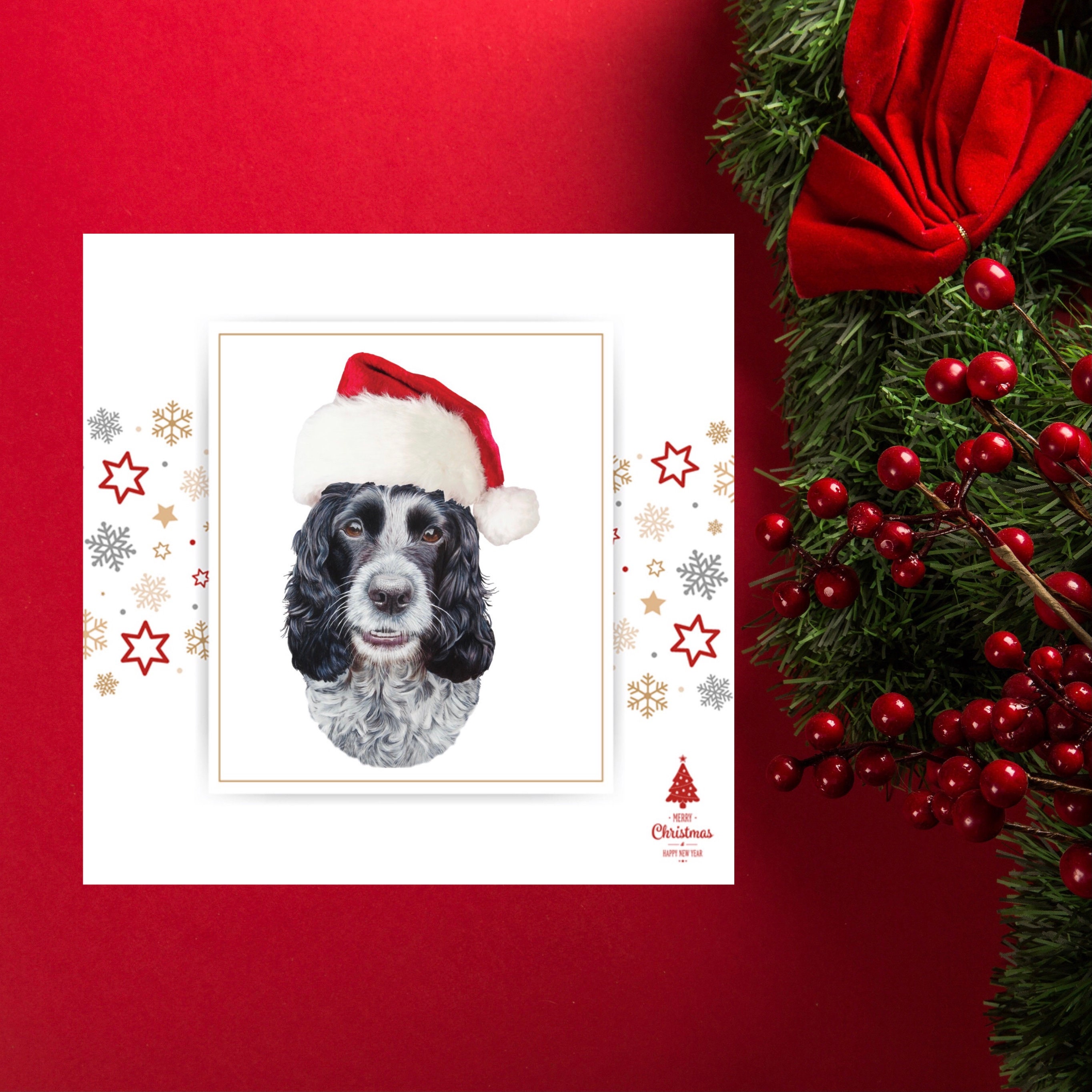 8 Stück Weihnachtskarten Mit Cocker Spaniel In Land Rover, Inkl. Umschläge – A5, 300 G/m², Nachhaltig Gedruckt In UK