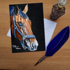 Tarjeta de felicitación de caballo, tarjetas impresas en blanco de alta calidad de originales de bellas artes dibujadas a mano.