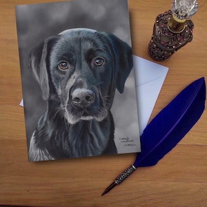 Black Labrador Greetings Card, blank high quality printed cards from hand drawn fine art original.