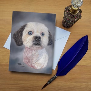 Carte de voeux Shih Tzu, cartes imprimées vierges de haute qualité à partir d'oeuvres d'art originales dessinées à la main.
