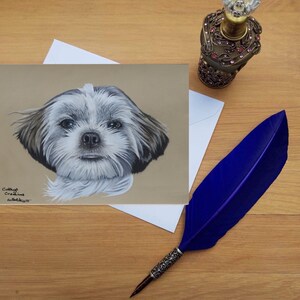 Tarjeta de felicitación Shih Tzu, tarjetas impresas en blanco de alta calidad de originales de bellas artes dibujadas a mano.