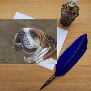 Tarjeta de felicitación british Bulldog, tarjetas impresas en blanco de alta calidad de original de bellas artes dibujadas a mano.