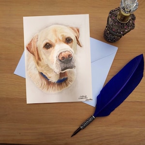 Tarjeta de felicitación de Labrador Amarillo, tarjetas impresas en blanco de alta calidad de originales de bellas artes dibujadas a mano.