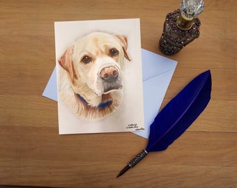 Yellow Labrador Greetings Card, blank high quality printed cards from hand drawn fine art original.