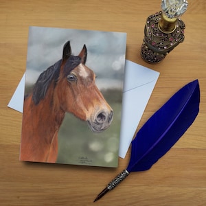 Tarjeta de felicitación de caballo, tarjetas impresas en blanco de alta calidad de originales de bellas artes dibujadas a mano. Fliss