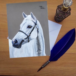 Tarjeta de felicitación de caballo, tarjetas impresas en blanco de alta calidad de originales de bellas artes dibujadas a mano.