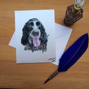 Cocker Spaniel Greetings Card, blank high quality printed cards from hand drawn fine art original. image 1