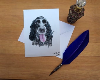 Cocker Spaniel Greetings Card, blank high quality printed cards from hand drawn fine art original.