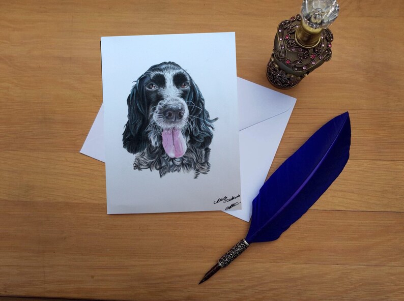 Cocker Spaniel Greetings Card, blank high quality printed cards from hand drawn fine art original. image 1