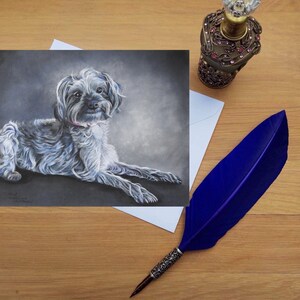 Tarjeta de felicitación Yorkipoo, tarjetas impresas en blanco de alta calidad de originales de bellas artes dibujadas a mano.