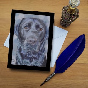 Tarjeta de felicitación Black Labrador, tarjetas impresas en blanco de alta calidad de originales de bellas artes dibujadas a mano.