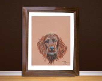 Irish Setter fine art Giclee print, from original hand drawn coloured pencil original