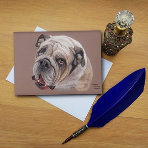 Carte de vœux British Bulldog, cartes imprimées vierges de haute qualité à partir de beaux-arts originaux dessinés à la main.