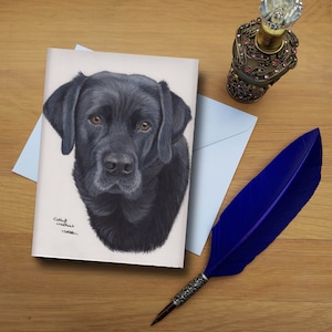 Tarjeta de felicitación Black Labrador, tarjetas impresas en blanco de alta calidad de originales de bellas artes dibujadas a mano.