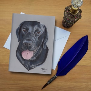 Tarjeta de felicitación Black Labrador Cross, tarjetas impresas en blanco de alta calidad de originales de bellas artes dibujadas a mano.