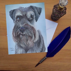 Schnauzer Greetings Card, blanko hochwertig gedruckte Karten von Hand gezeichnet Fine Art Original.