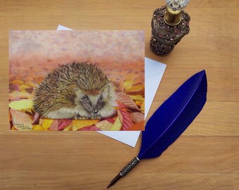 Hedgehog greetings card, Blank high quality printed cards from hand drawn fine art original.
