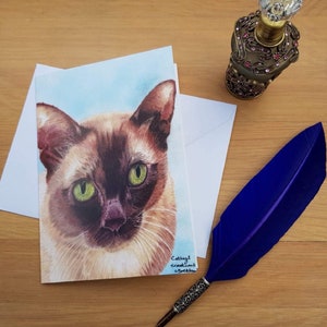 Carte de voeux chat birman, cartes imprimées vierges de haute qualité à partir d'oeuvres d'art originales dessinées à la main.