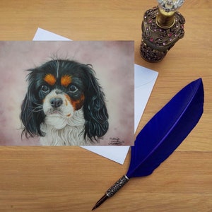 Tarjeta de felicitación Cavalier King Charles Spaniel, tarjetas impresas en blanco de alta calidad de originales de bellas artes dibujadas a mano.