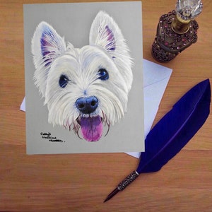West Highland Terrier Grußkarte, Blank hochwertig gedruckte Karten von Hand gezeichnet Fine Art Original.