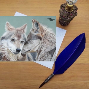 Wölfe Blanko-Grußkarte, Hochwertig gedruckte Karten von handgezeichneten Fine Art Original.