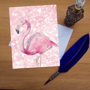 Cartão Flamingo, cartões impressos em branco de alta qualidade, originais de belas artes desenhados à mão.