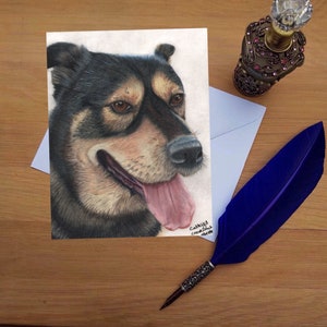 Tarjeta de felicitación de perro negro y marrón, tarjetas impresas en blanco de alta calidad a partir de bellas artes originales dibujadas a mano.