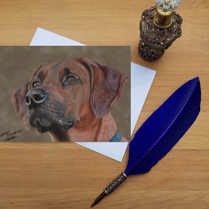 Tarjeta de felicitación Rhodesian Ridgeback, tarjetas impresas en blanco de alta calidad de originales de bellas artes dibujadas a mano.