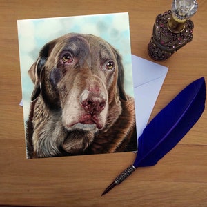Tarjeta de felicitación Chocolate Labrador, tarjetas impresas en blanco de alta calidad de originales de bellas artes dibujadas a mano.