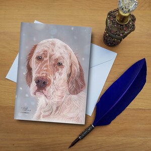 Engelse Setter wenskaart, blanco gedrukte kaarten van hoge kwaliteit van handgetekende originele kunst.
