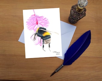 Bee greetings card, Blank high quality printed cards from hand drawn fine art original.