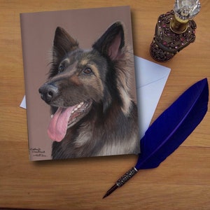 Duitse herder wenskaart, blanco gedrukte kaarten van hoge kwaliteit van handgetekende originele kunst.