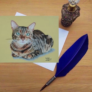 Bengal Cat greetings card, Blank high quality printed cards from hand drawn fine art original.