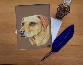 Golden Labrador Retriever Greetings  Card, blank high quality printed cards from hand drawn fine art original.