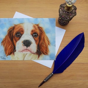 Tarjeta de felicitación Cavalier King Charles Spaniel, tarjetas impresas en blanco de alta calidad de originales de bellas artes dibujadas a mano.