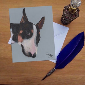 Englisch Bullterrier Grußkarte, Blank hochwertig gedruckte Karten von Hand gezeichnet Fine Art Original.
