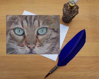 Bengal Cat greetings card, Blank high quality printed cards from hand drawn fine art original.